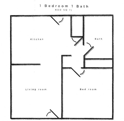 Floor plan for 1 bed, 1 bath, 600 sqft